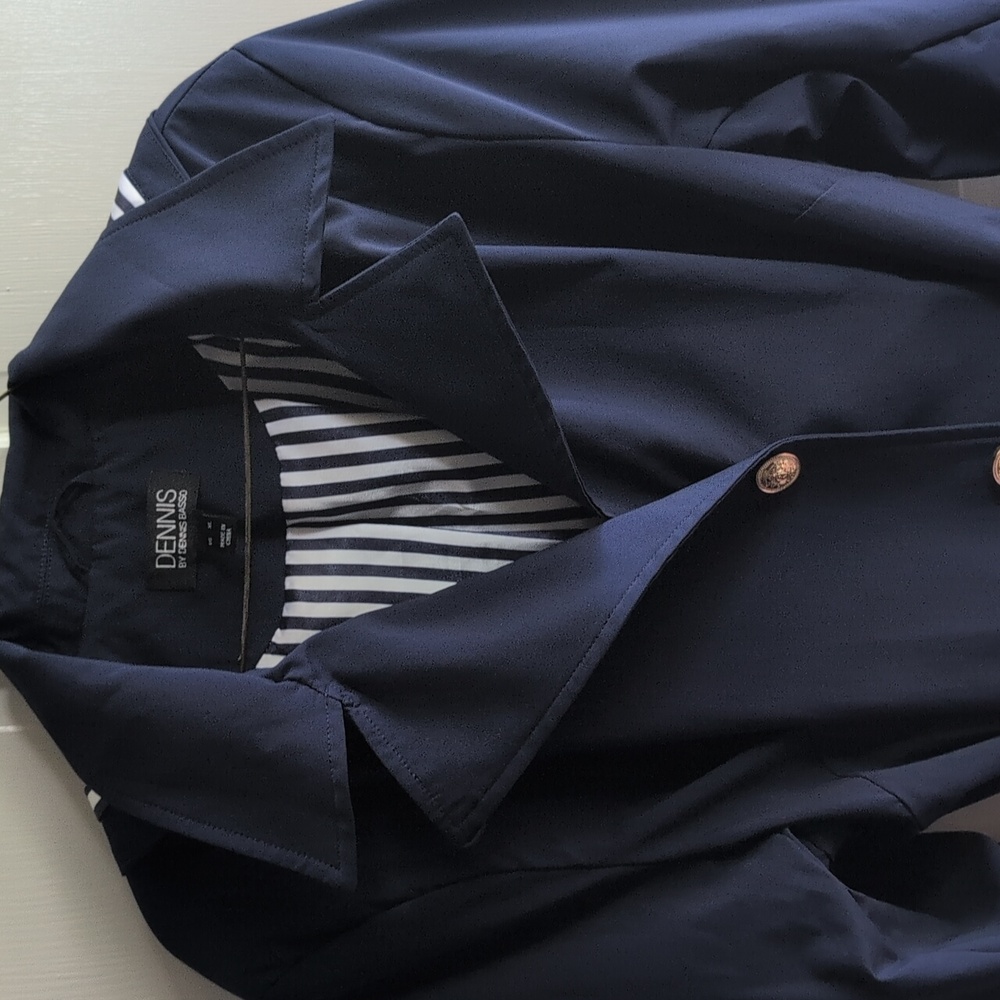 Dennis Basso Navy Trench Coat with Gold Buttons